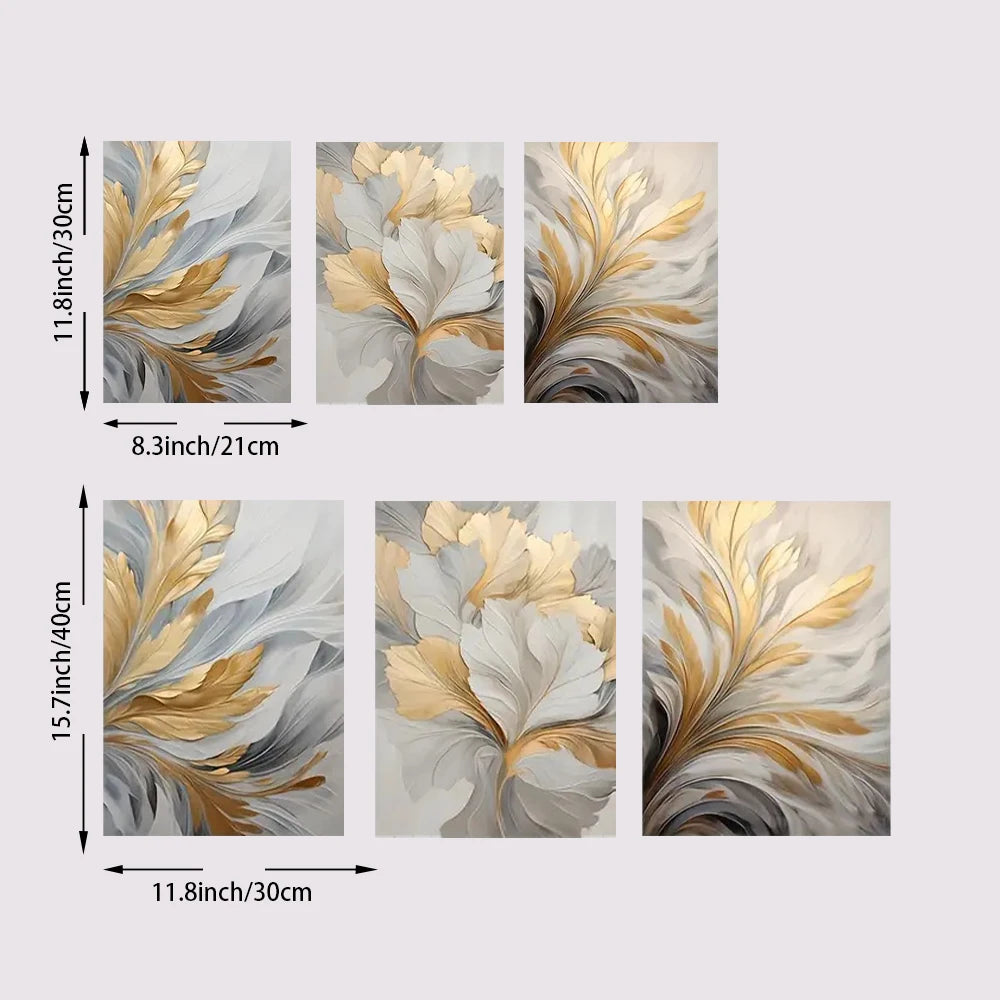 3-Piece Golden White Leaves Canvas Set
