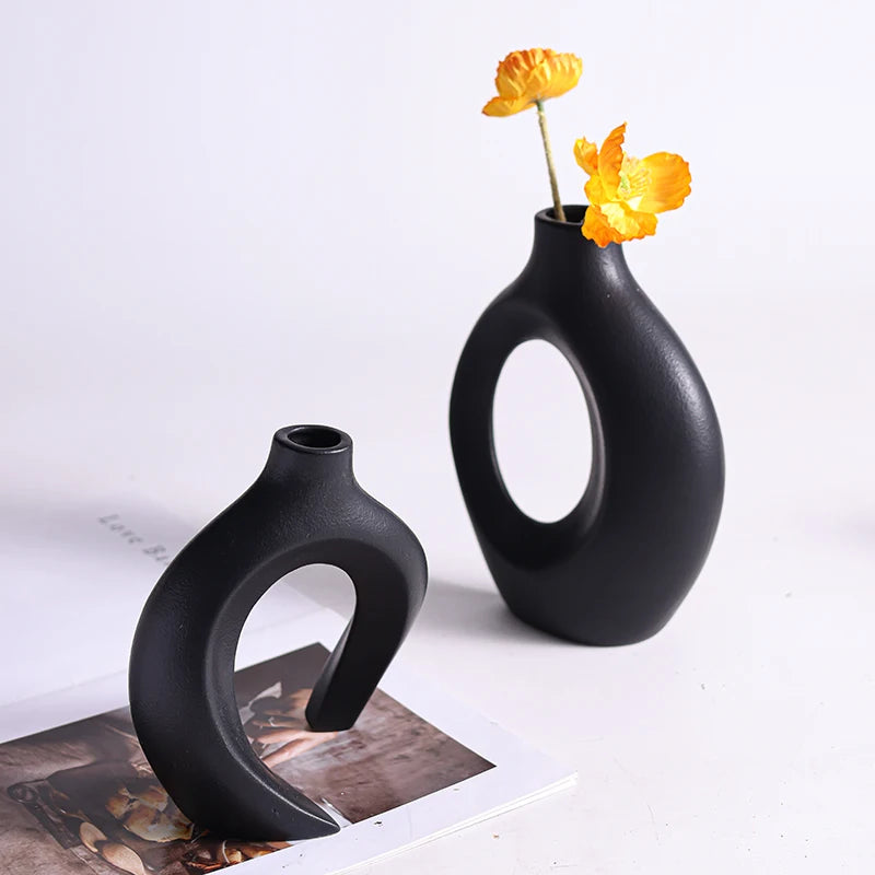 Elegant 2-Piece Ceramic Art Vase Set - Minimalist Home Decor