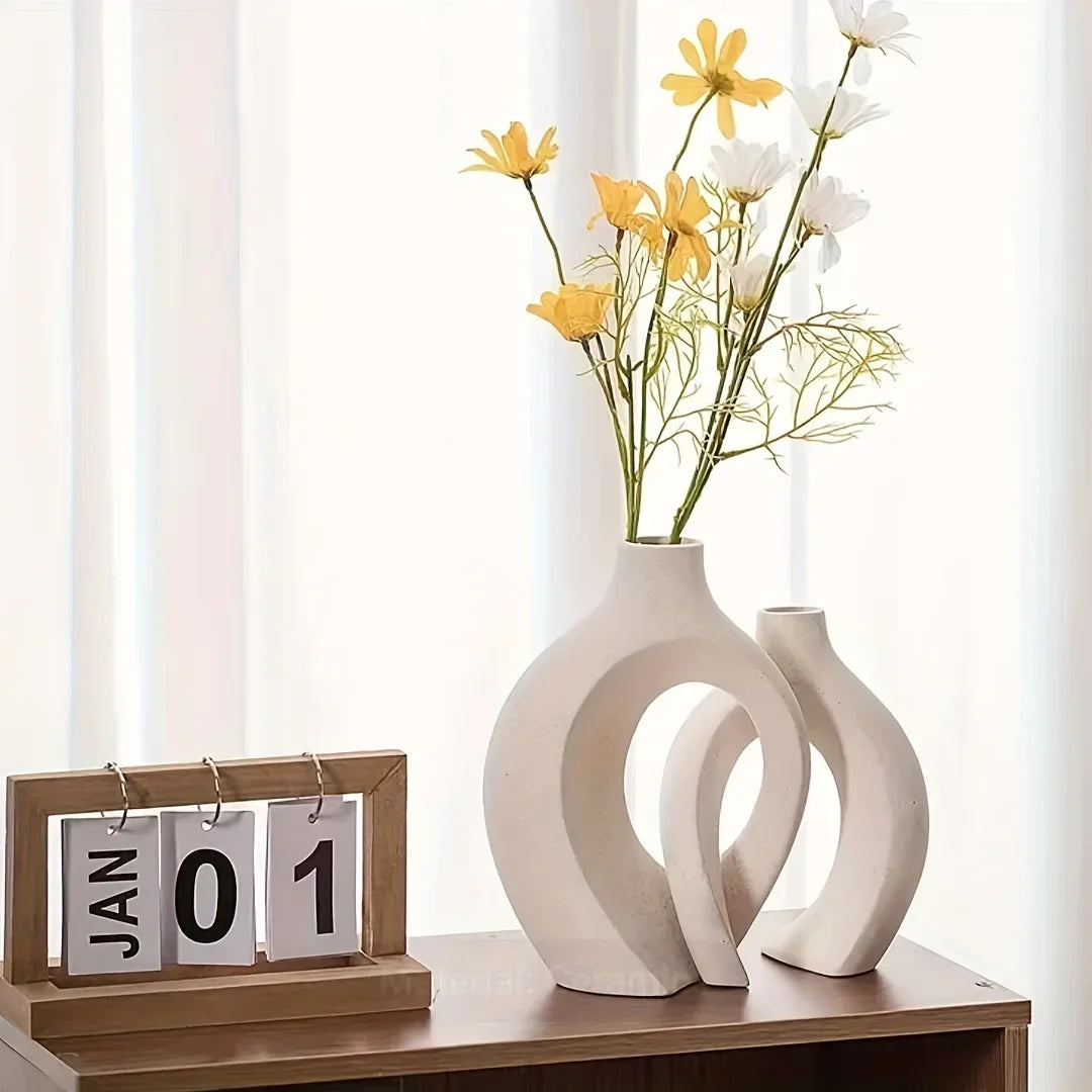 Elegant 2-Piece Ceramic Art Vase Set - Minimalist Home Decor